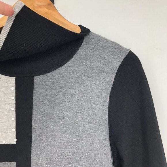Laura Petites Black Grey Pink colorblock long sleeve Fold-Over Neckline Collar M - Picture 8 of 14